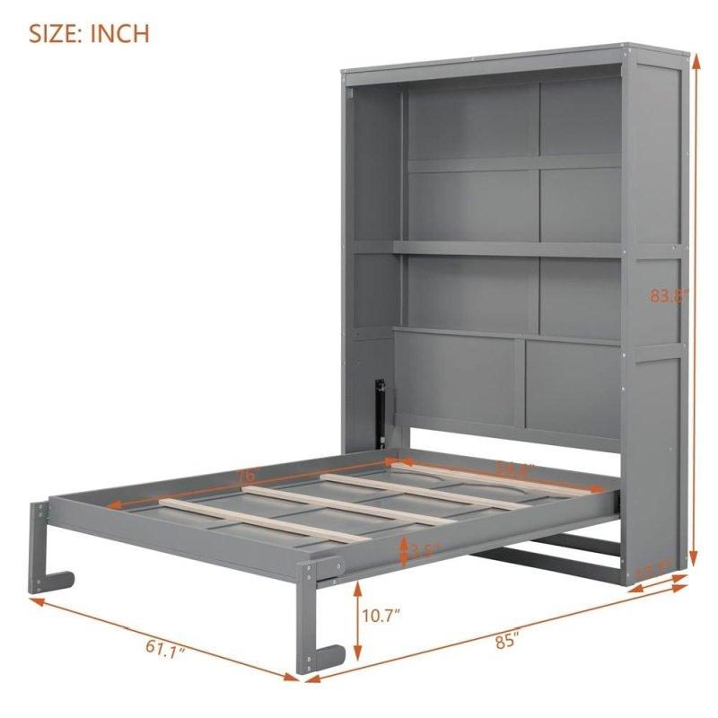 Raflı ve Çift Pistonlu Gri MDF Duvar Yatağı - 266015