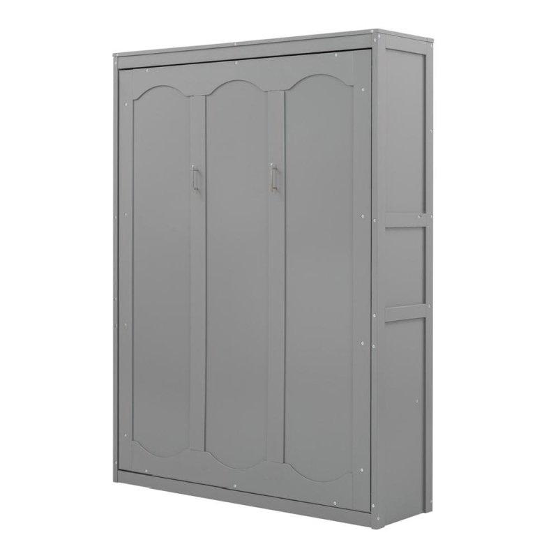 Raflı ve Çift Pistonlu Gri MDF Duvar Yatağı - 266015