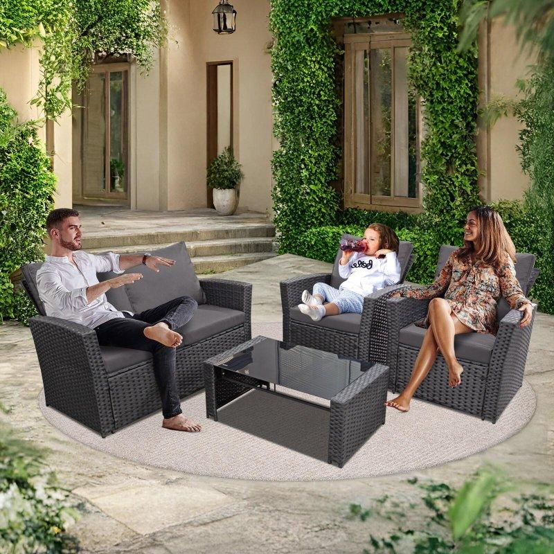 Rattan 4 Parça Derin Oturumlu Minderli Bahçe Takımı - 273608