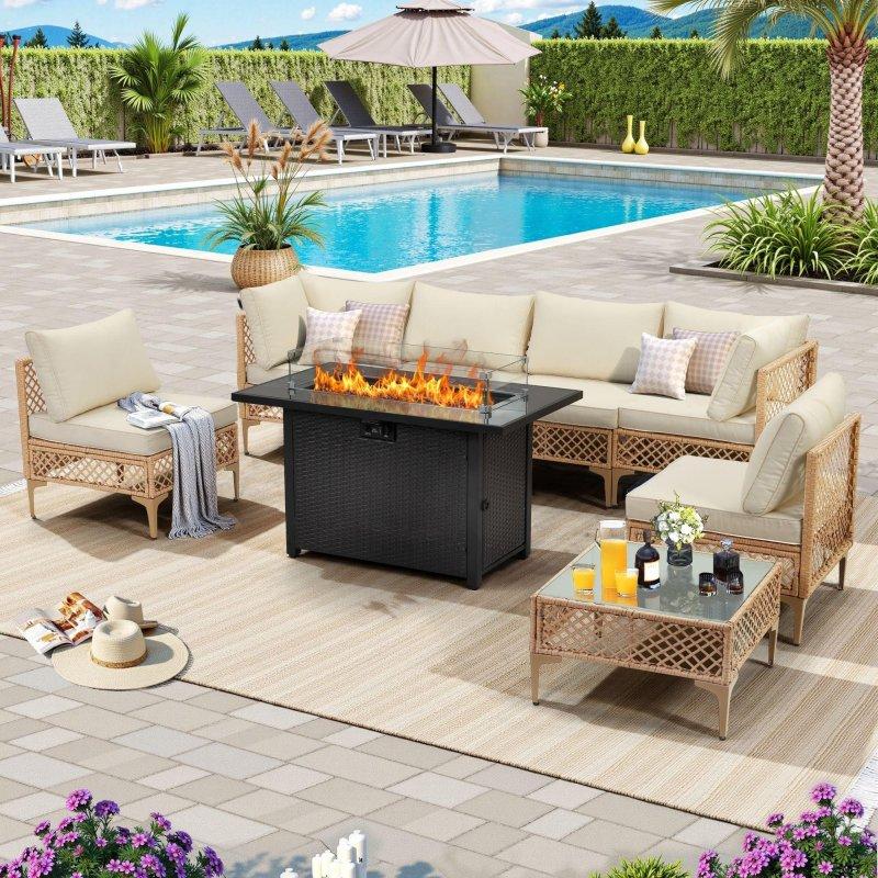 Rattan 8 Parça Ateş Çukurlu Derin Oturumlu Bahçe Takımı - 273845