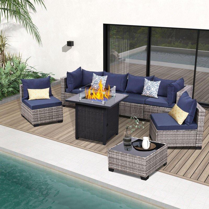 Rattan 8 Parça Ateş Çukurlu Derin Oturumlu Bahçe Takımı - 273845