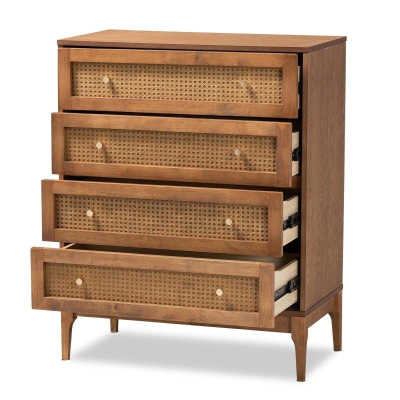 Rattan Detaylı 4 Çekmeceli Gold Kulplu Ahşap Şifonyer - 301513