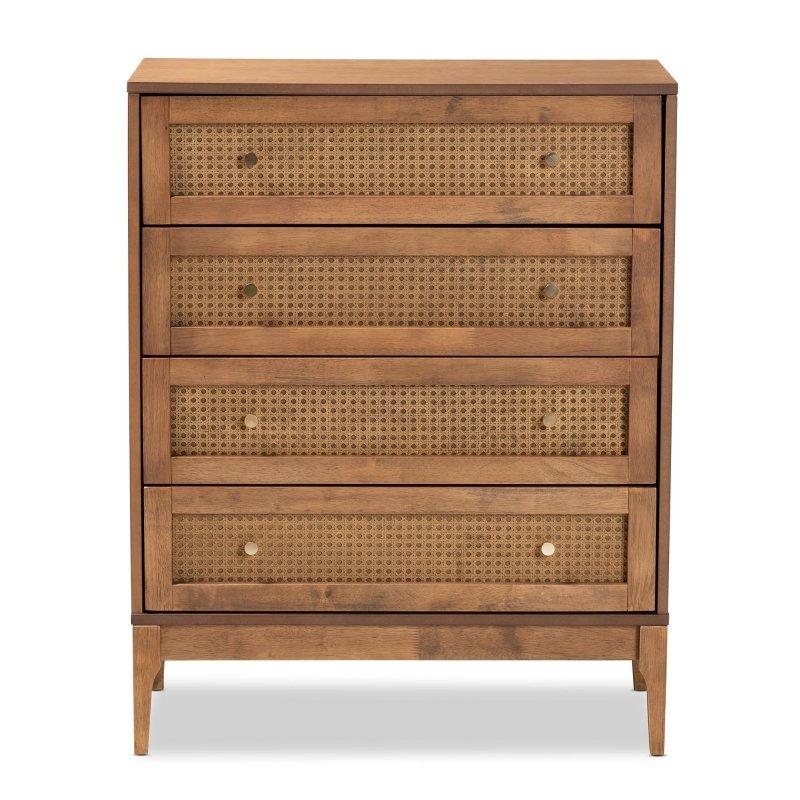 Rattan Detaylı 4 Çekmeceli Gold Kulplu Ahşap Şifonyer - 301513