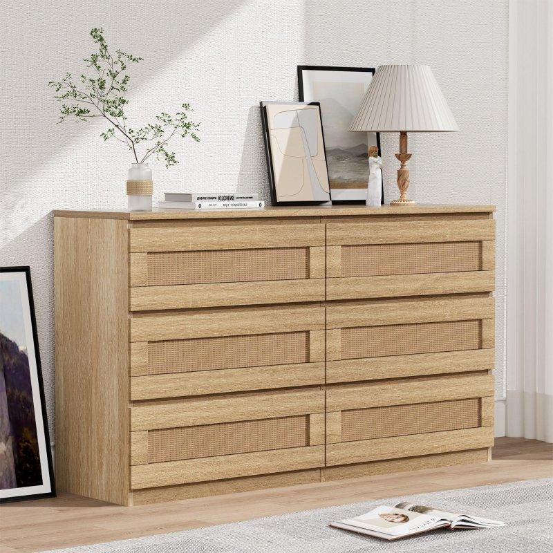 Rattan Detaylı 6 Çekmeceli Ahşap Şifonyer - 295099