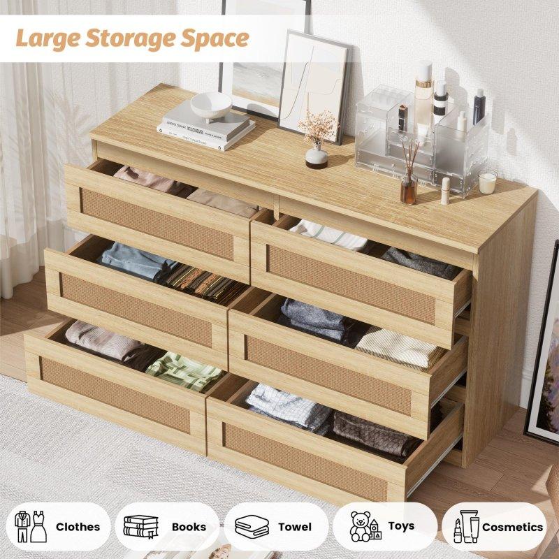 Rattan Detaylı 6 Çekmeceli Ahşap Şifonyer - 295099