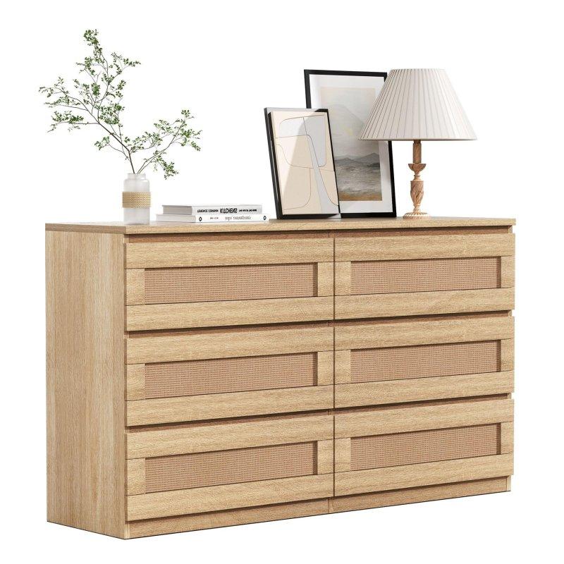 Rattan Detaylı 6 Çekmeceli Ahşap Şifonyer - 295099