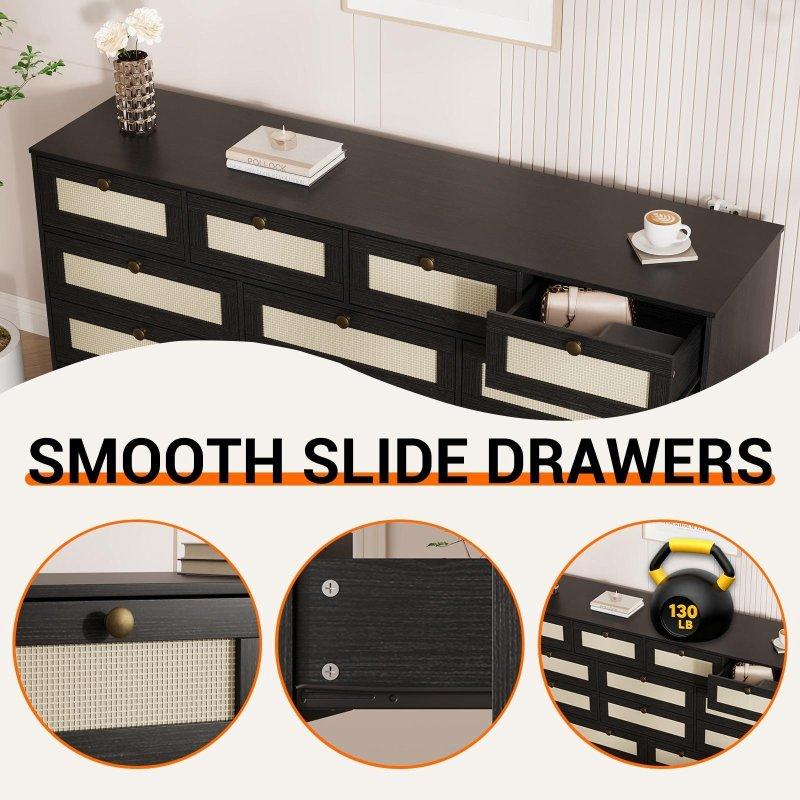 Rattan Detaylı MDF 12 Çekmeceli Geniş Şifonyer - 155 cm - 296724