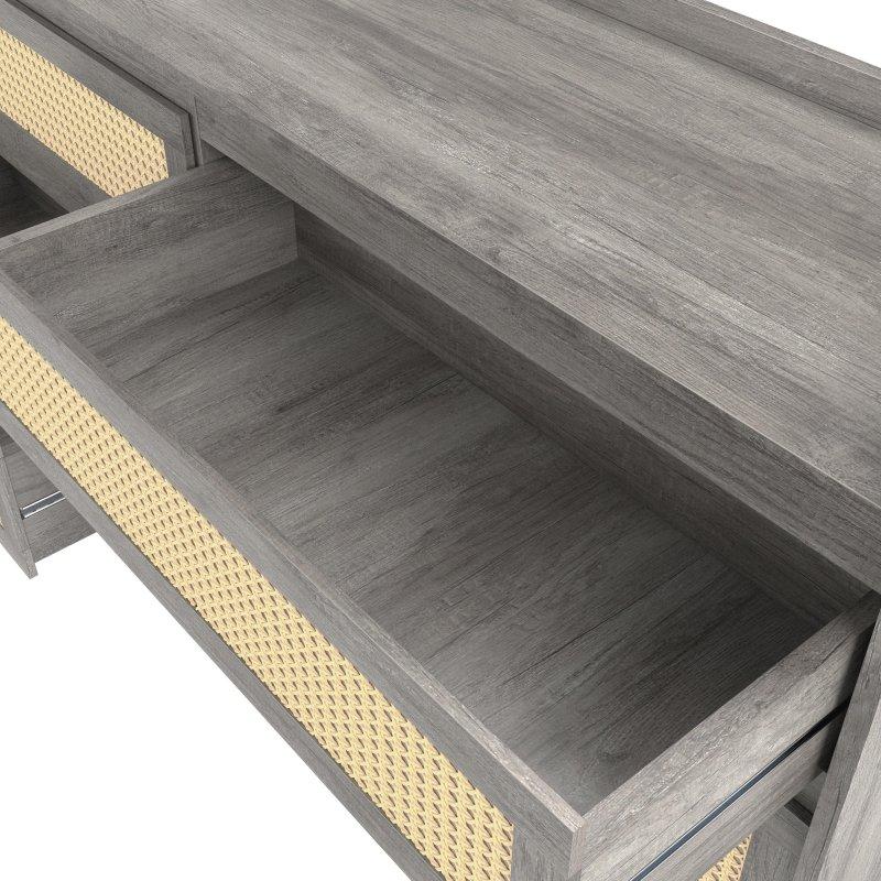 Rattan Detaylı Meşe Kaplama 6 Çekmeceli Kulpsuz Şifonyer - 161 cm - 298861