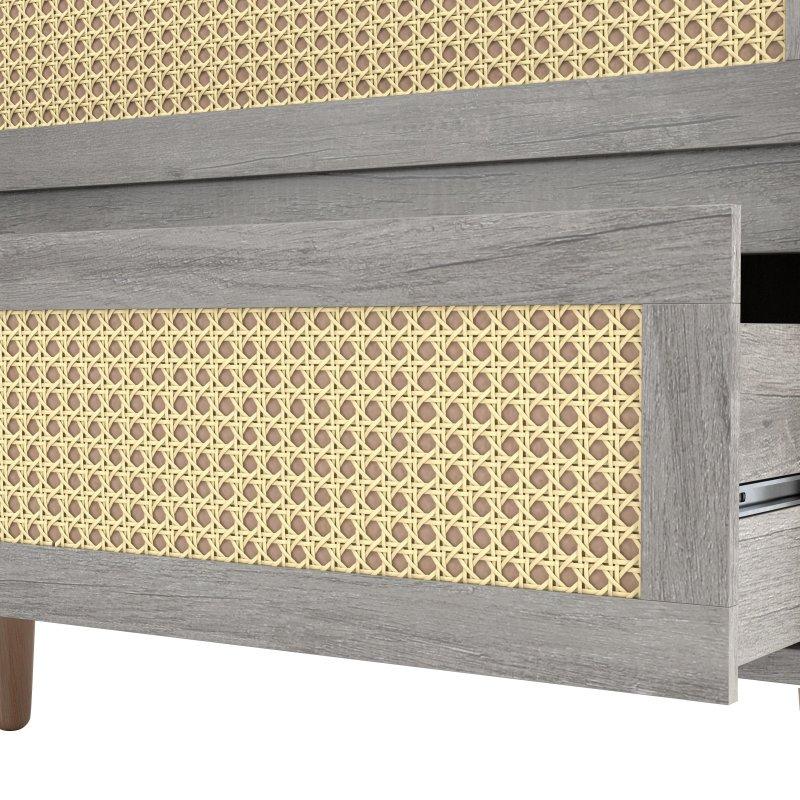 Rattan Detaylı Meşe Kaplama 6 Çekmeceli Kulpsuz Şifonyer - 161 cm - 298861