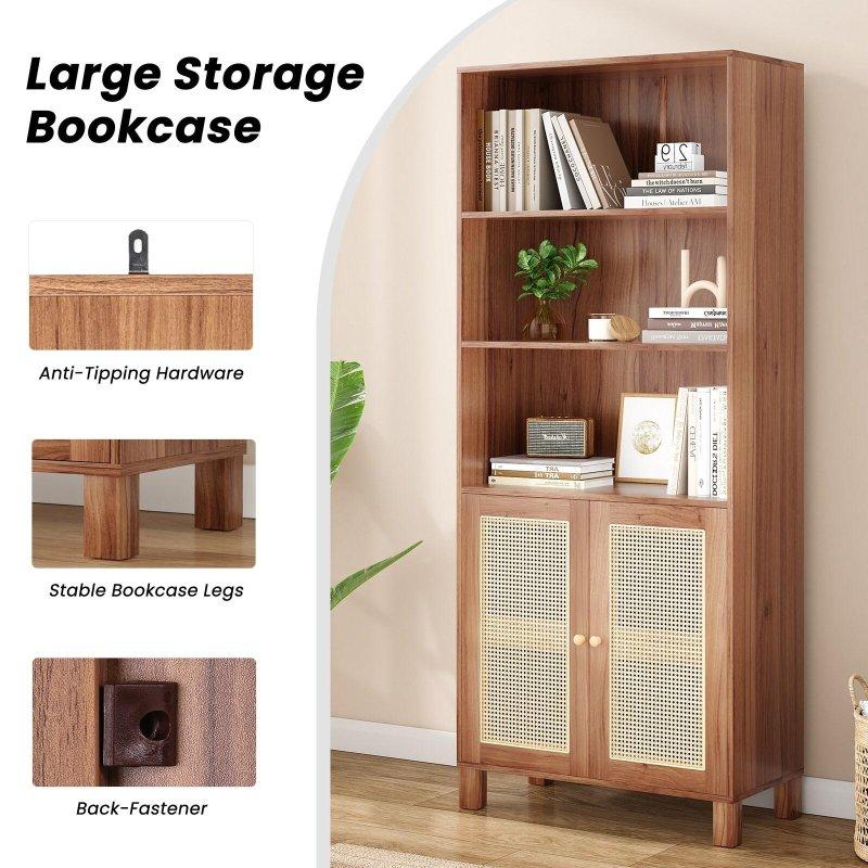 Rattan Kapaklı Masif Ahşap 5 Raflı Kitaplık - 319238
