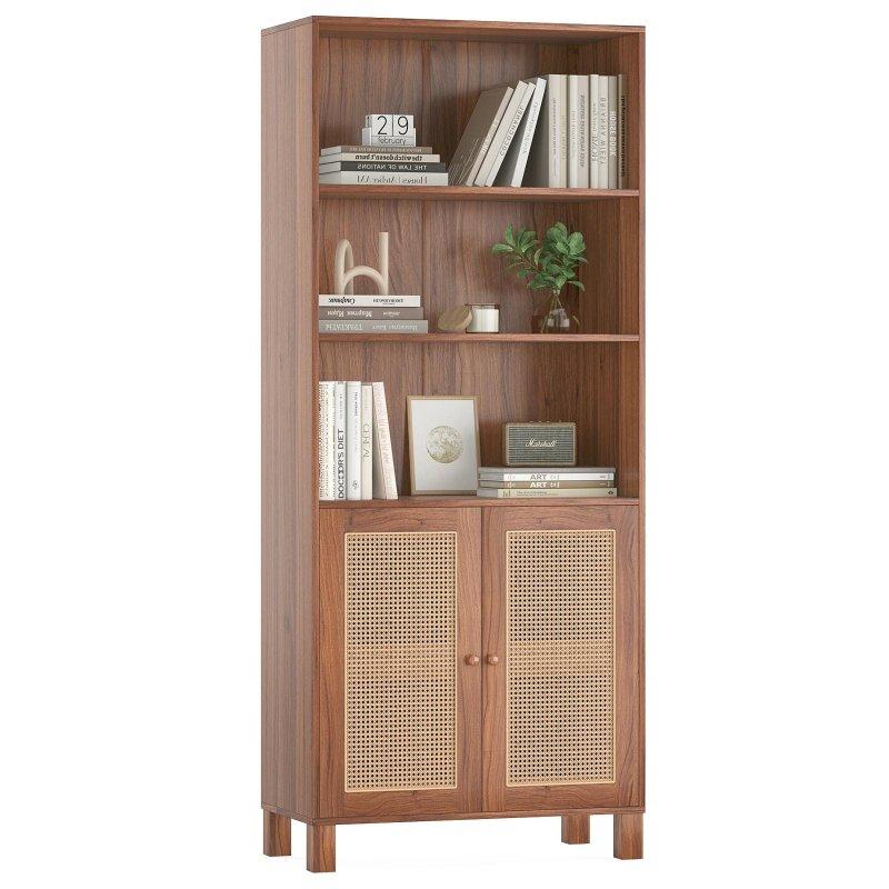 Rattan Kapaklı Masif Ahşap 5 Raflı Kitaplık - 319238