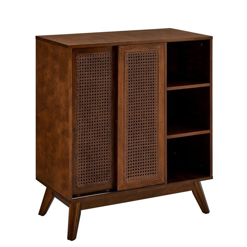 Rattan Kapaklı Masif Ahşap Ayaklı Ayarlanabilir Raflı Priz Delikli Bohem Konsol - 325536