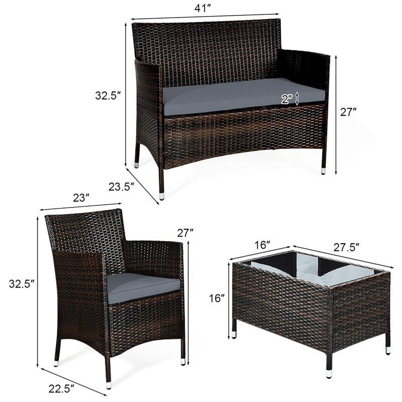 Rattan Minderli 4 Parça Cam Tablalı Bahçe Takımı - 269610