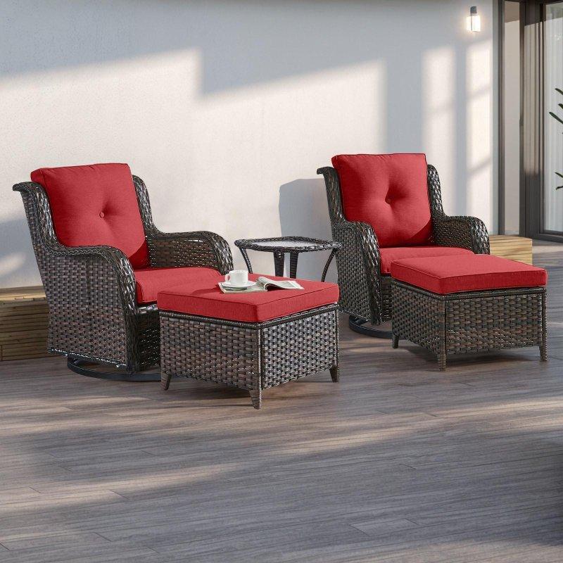 Rattan Puflu 360 Derece Döner 5 Parça Bahçe Takımı - 275637