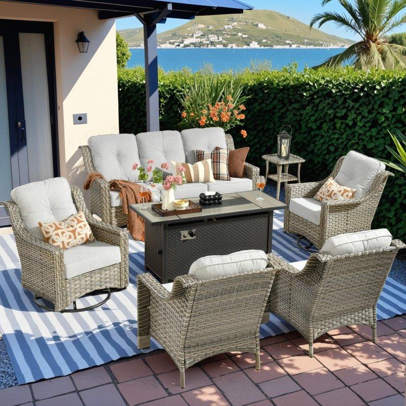 Rattan Yüksek Sırtlı Ateş Çukurlu 7 Parça Bahçe Takımı - 270462