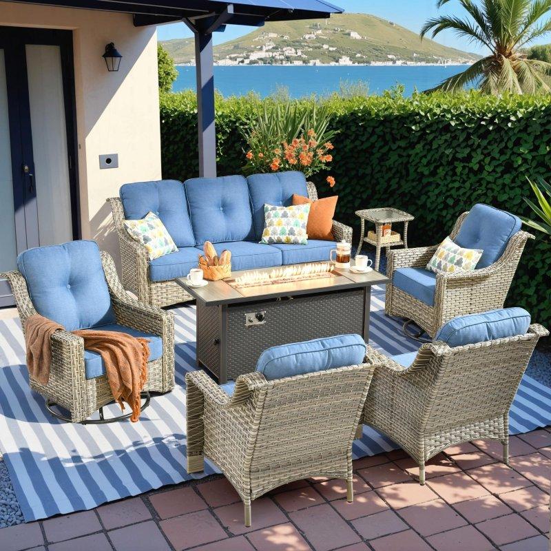 Rattan Yüksek Sırtlı Ateş Çukurlu 7 Parça Bahçe Takımı - 270462
