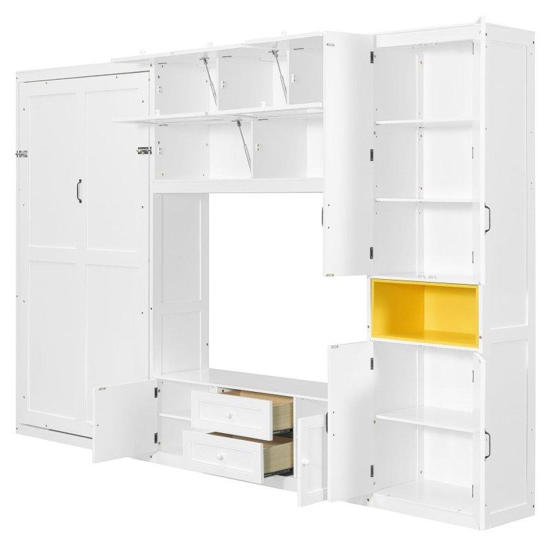Renkli Vurgulu Plywood ve MDF TV Üniteli Dolaplı Tek Kişilik Duvar Yatağı - 317 cm - 261552