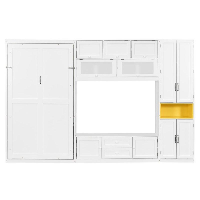 Renkli Vurgulu Plywood ve MDF TV Üniteli Dolaplı Tek Kişilik Duvar Yatağı - 317 cm - 261552