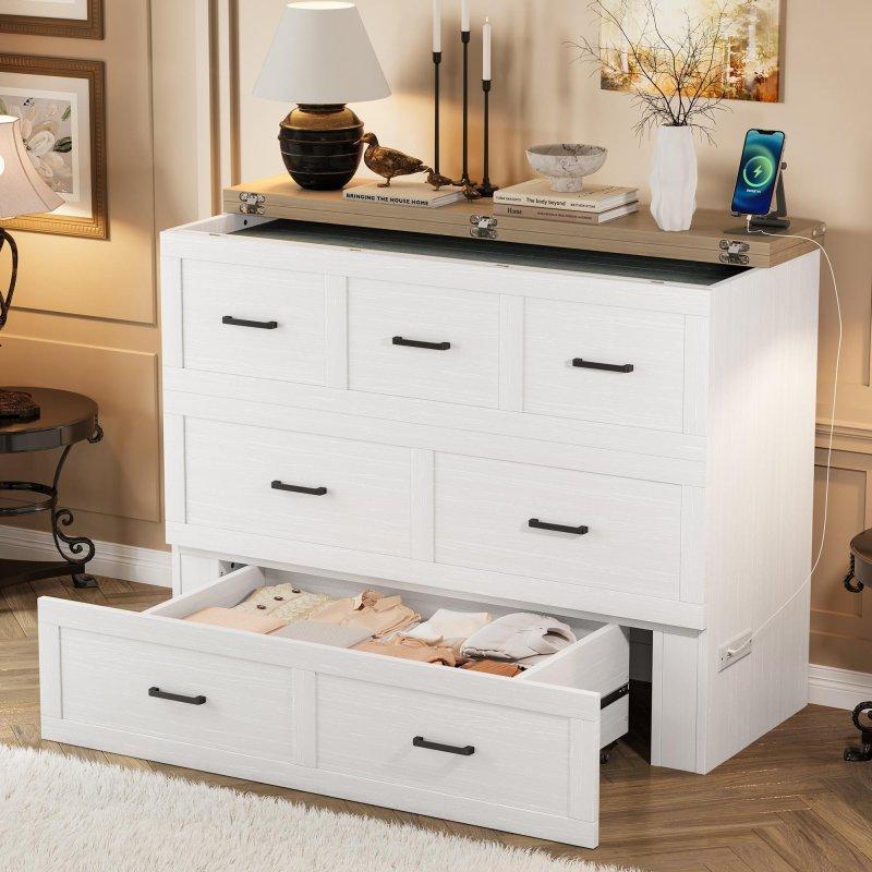 Rustik Gri MDF Dahili Şarj Üniteli ve Çekmeceli Duvar Yatağı - 264363