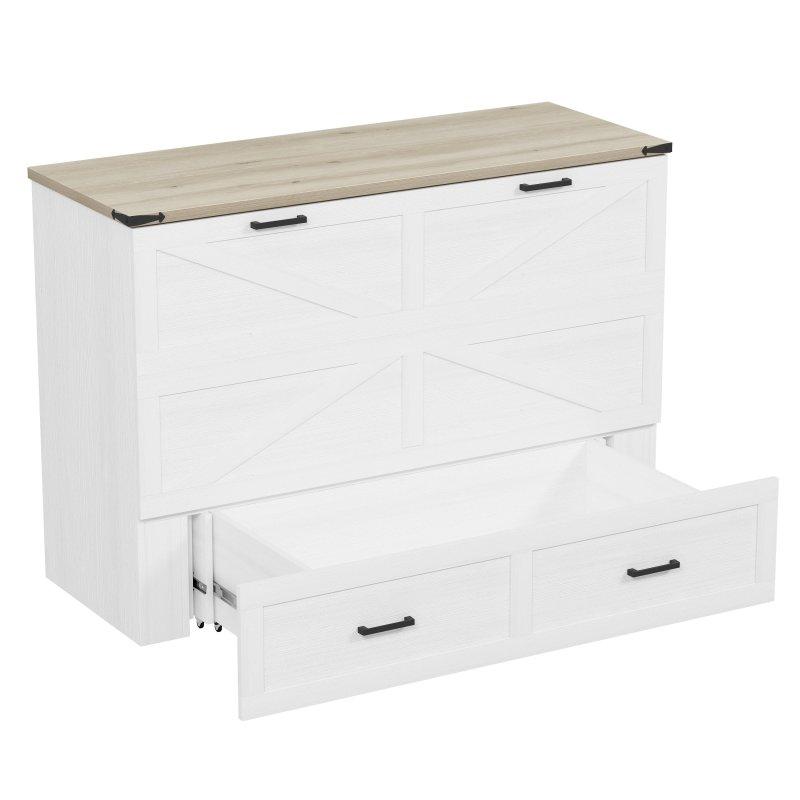 Rustik Gri MDF Şarj Portlu ve Çekmeceli Ahır Kapısı Tasarımlı Dolaplı Duvar Yatağı - 265015