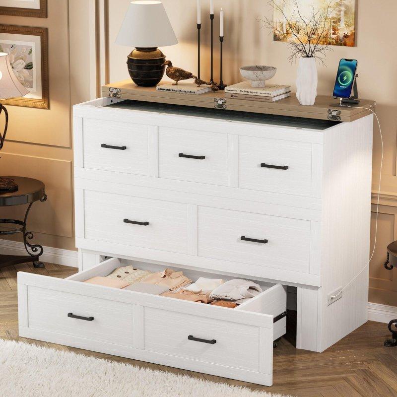 Rustik Gri MDF ve Kontrplak Şarj İstasyonlu Çekmeceli Dolaplı Duvar Yatağı - 262567
