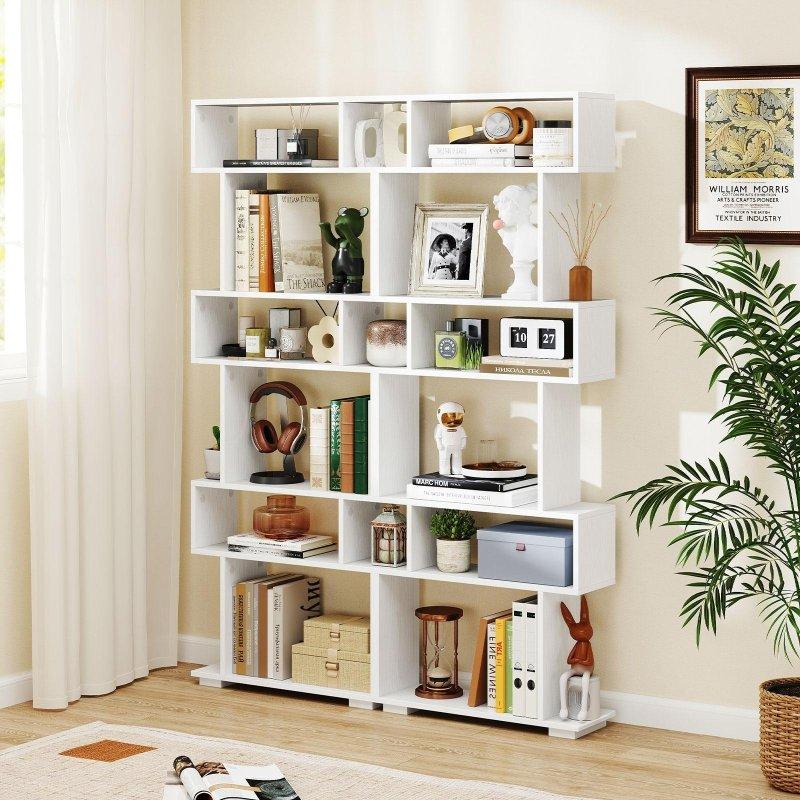 Rustik Kahverengi Ahşap 6 Raflı S Şekilli 2li Set Kitaplık - 163 cm - 312794