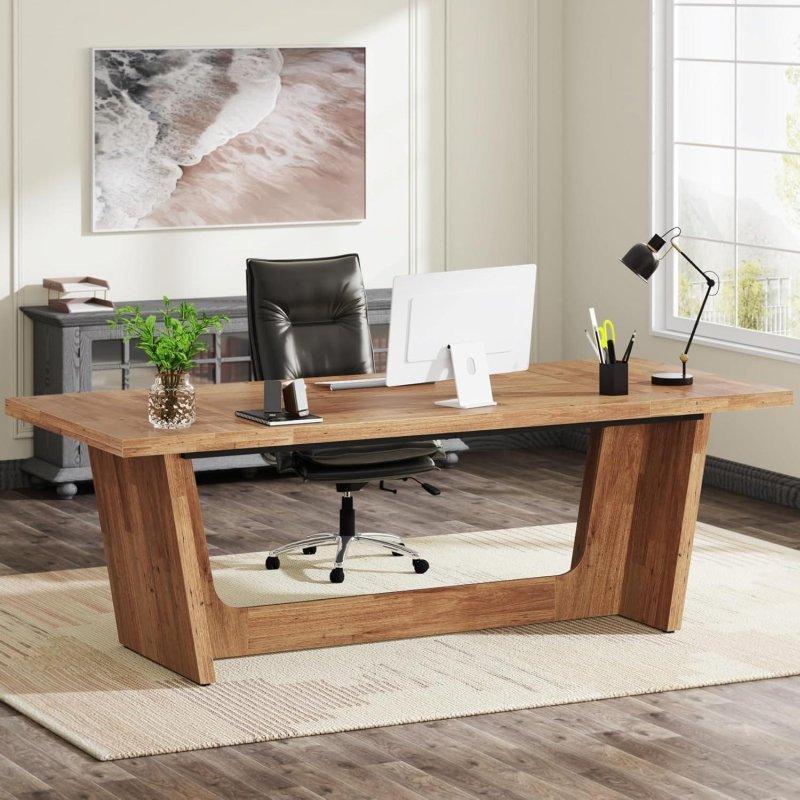 Rustik Kahverengi Ahşap Endüstriyel Ofis Masası - 180 cm - 328096