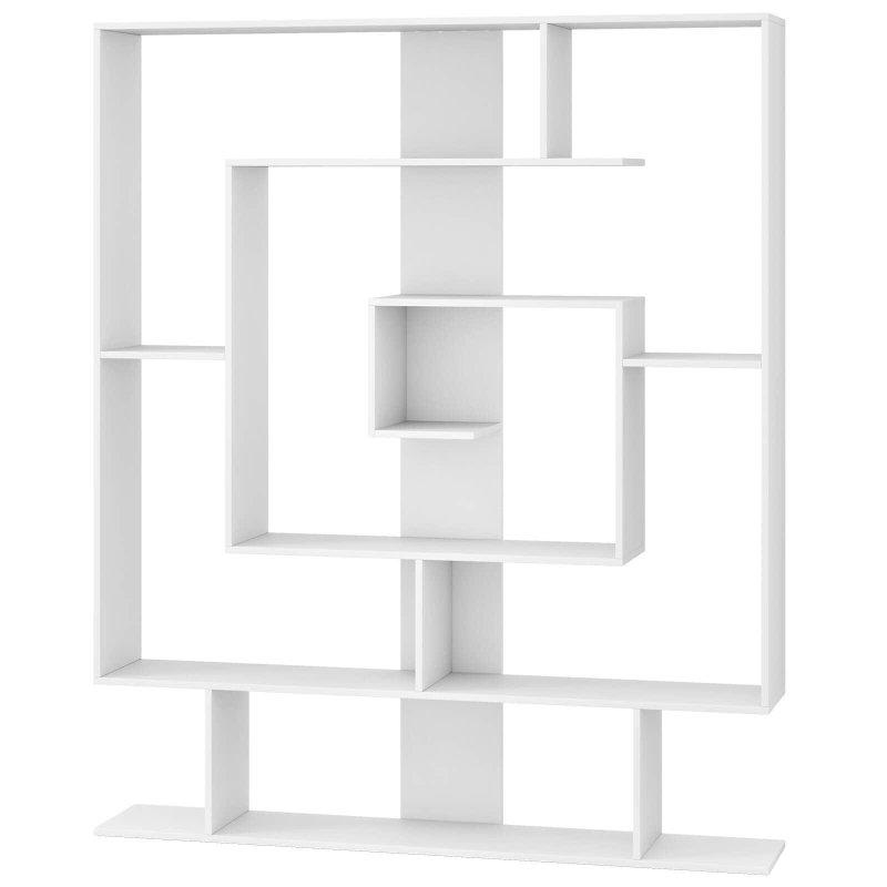 Rustik Kahverengi Ahşap Geometrik Tasarımlı 7 Raflı Kitaplık - 126x22x150 cm - 317532