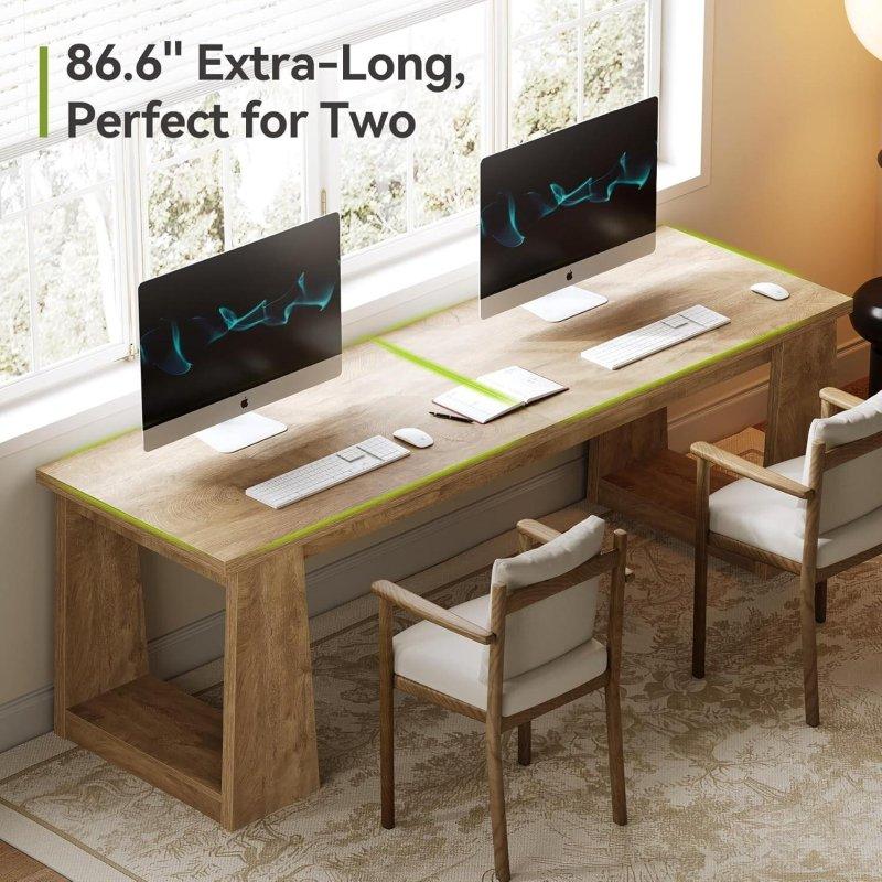 Rustik Kahverengi Ahşap İki Kişilik Geniş Ofis Masası - 220x75 cm - 326821
