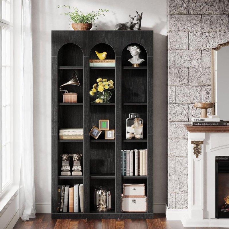 Rustik Kahverengi Ahşap Kemerli 5 Raflı Kitaplık - 181 cm - 316926