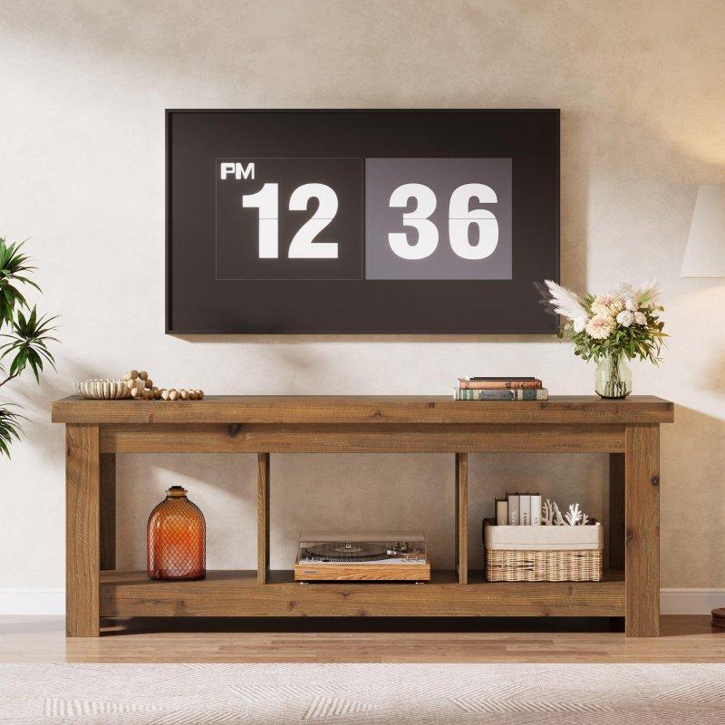 Rustik Kahverengi Masif Ahşap 3 Raflı Country Kitaplık - 161 cm - 313801