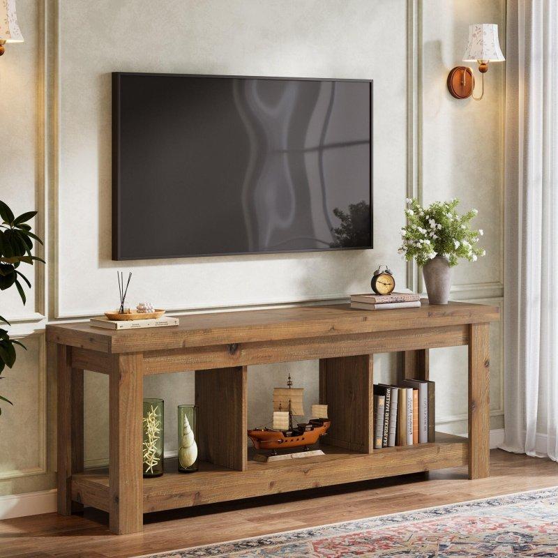 Rustik Kahverengi Masif Ahşap 3 Raflı Country Kitaplık - 161 cm - 313801