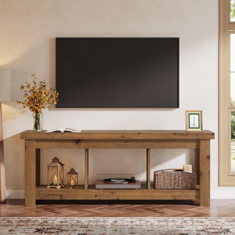 Rustik Kahverengi Masif Ahşap 3 Raflı Country Kitaplık - 161 cm - 313801