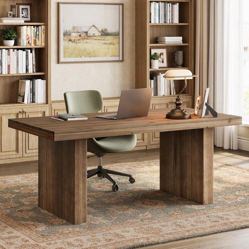 Rustik Kahverengi Masif Ahşap Dikdörtgen Ofis Masası - 160x80 cm - 326626