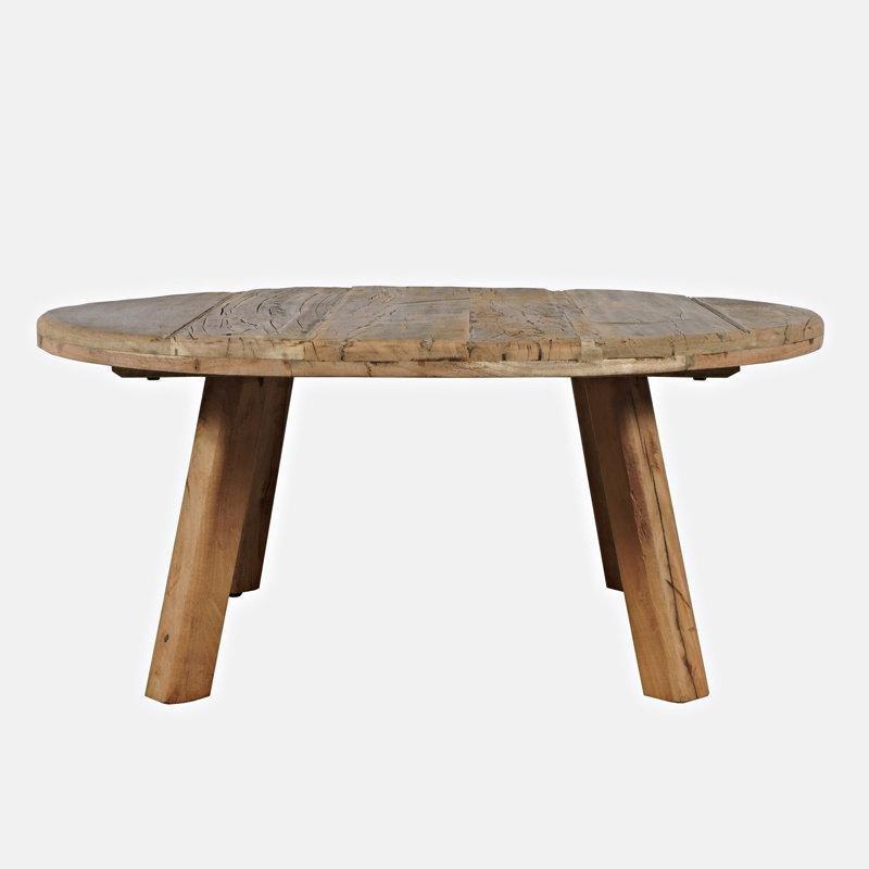 Rustik Kahverengi Masif Ahşap Eskitme Tasarımlı Yuvarlak Orta Sehpa - 92 cm - 245885