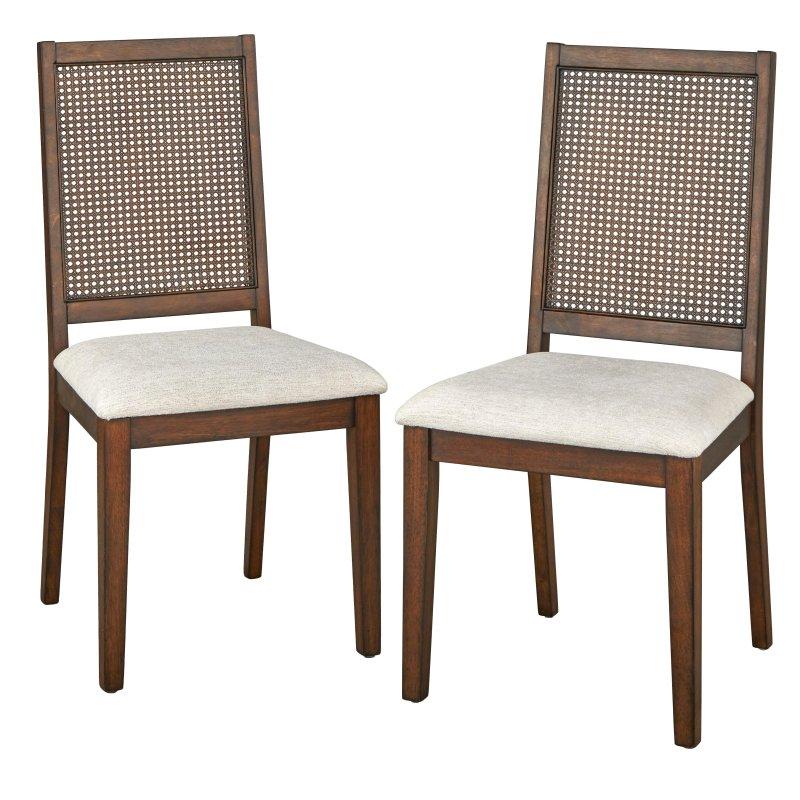 Rustik Kahverengi Masif Ahşap Krem Döşemeli Rattan Sandalye 2li Set - 252696