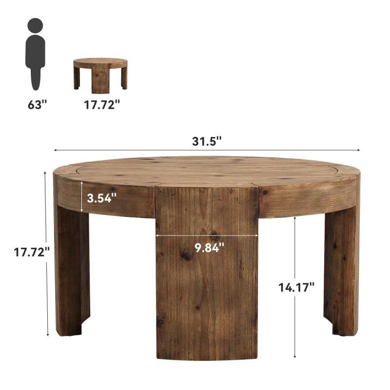 Rustik Kahverengi Masif Ahşap Yuvarlak Orta Sehpa - 81x46 cm - 241751