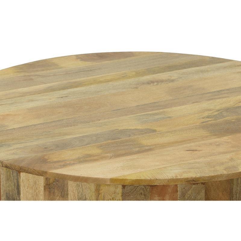 Rustik Kahverengi Masif Mango Ağacı El Yapımı Silindir Yuvarlak Orta Sehpa - 107 cm - 244301