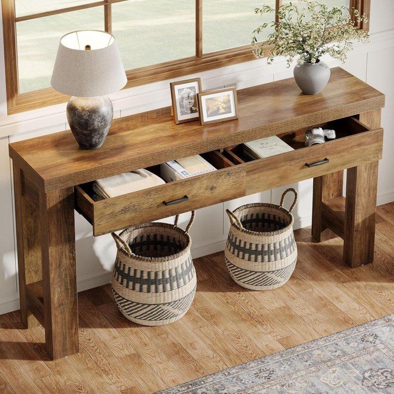 Rustik Kahverengi MDF 2 Çekmeceli H-Şekilli Ayaklı Dresuar - 161 cm - 332403