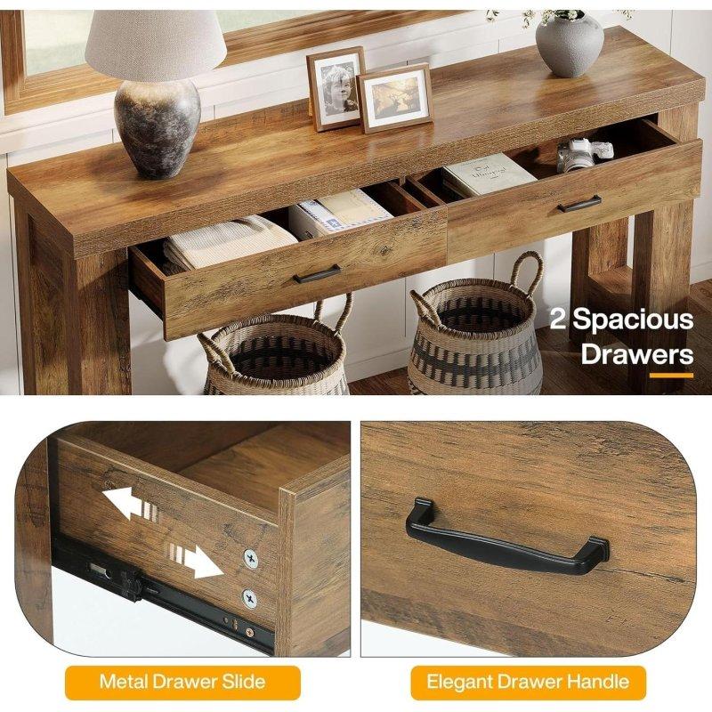 Rustik Kahverengi MDF 2 Çekmeceli H-Şekilli Ayaklı Dresuar - 161 cm - 332403