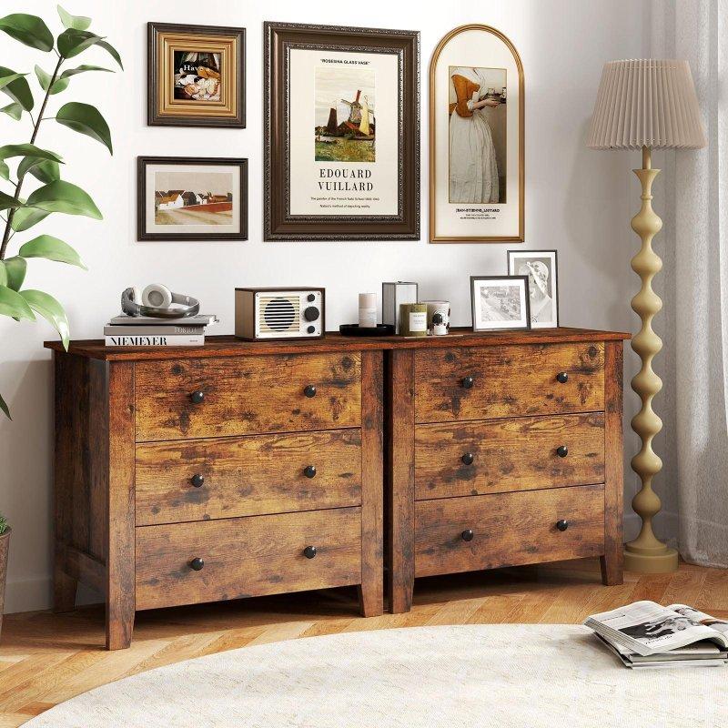 Rustik Kahverengi MDF 3 Çekmeceli Modern Şifonyer - 73x46x67 cm - 297370