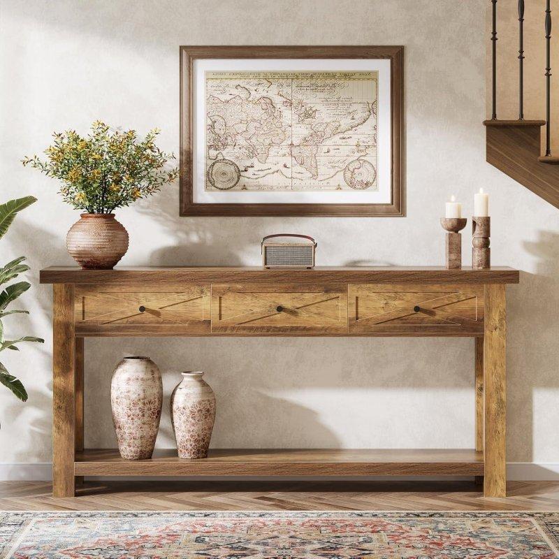 Rustik Kahverengi MDF 3 Çekmeceli Raflı X Desenli Dresuar - 181 cm - 331933