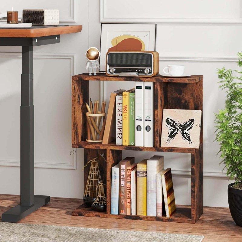 Rustik Kahverengi MDF 3 Katlı Geometrik Kitaplık - 51x18x56 cm - 316559
