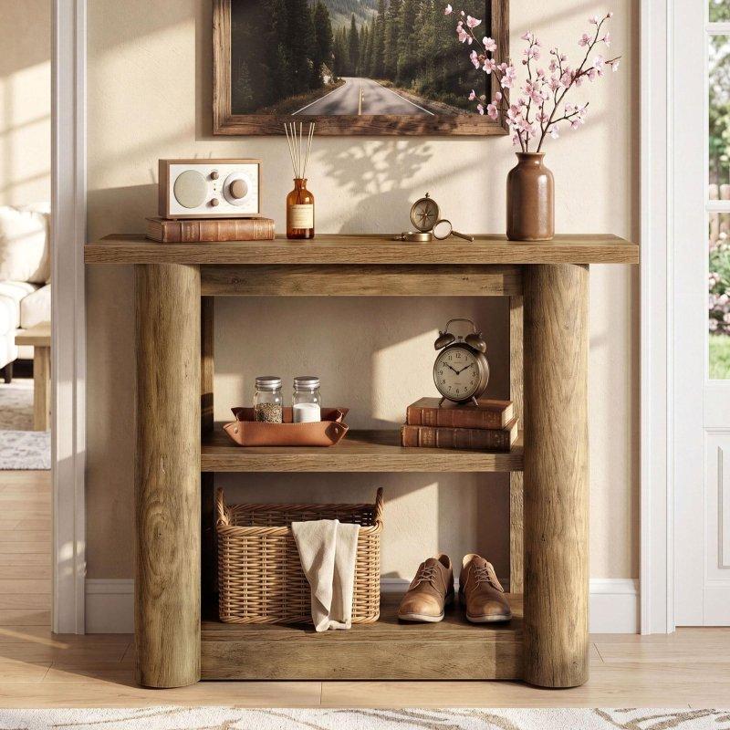 Rustik Kahverengi MDF 3 Raflı Dikdörtgen Dresuar - 106x30x81 cm - 331988
