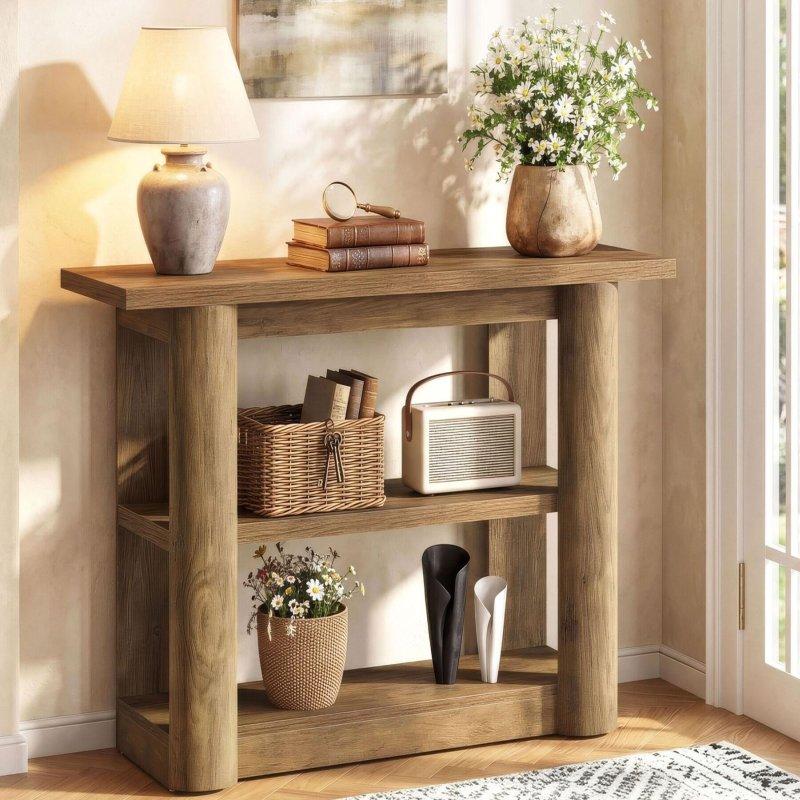 Rustik Kahverengi MDF 3 Raflı Dikdörtgen Dresuar - 106x30x81 cm - 331988