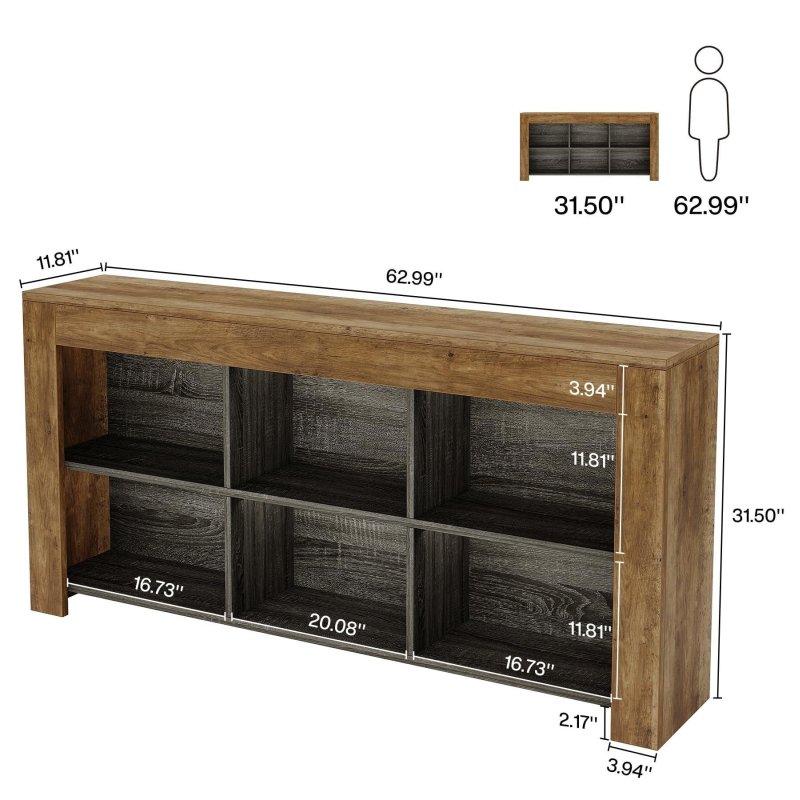 Rustik Kahverengi MDF 6 Küp Raflı Yatay Kitaplık - 316252