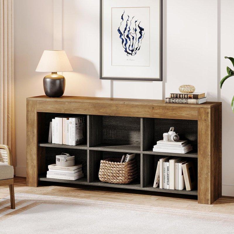 Rustik Kahverengi MDF 6 Küp Raflı Yatay Kitaplık - 316252