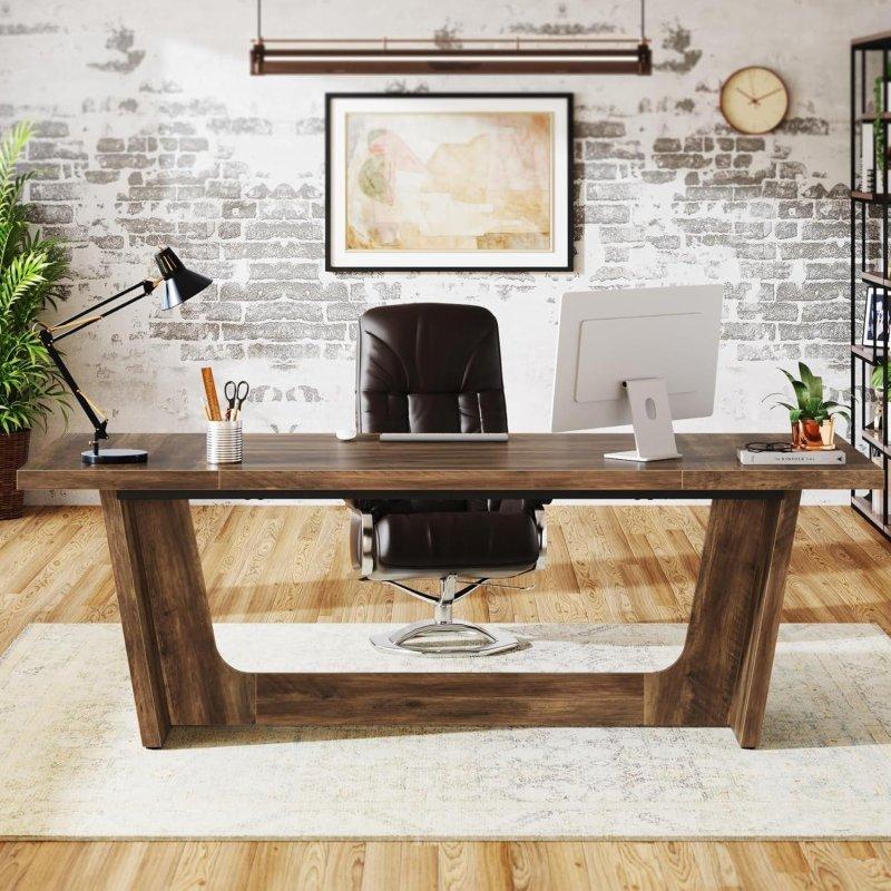 Rustik Kahverengi MDF Endüstriyel Tasarım Geniş Ofis Masası - 181 cm - 327058