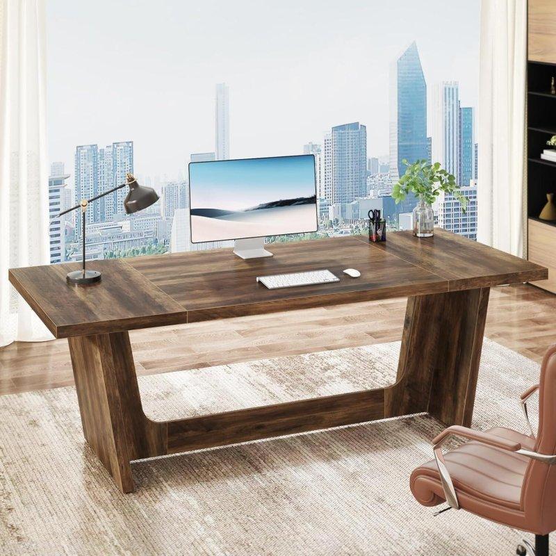 Rustik Kahverengi MDF Endüstriyel Tasarım Geniş Ofis Masası - 181 cm - 327058