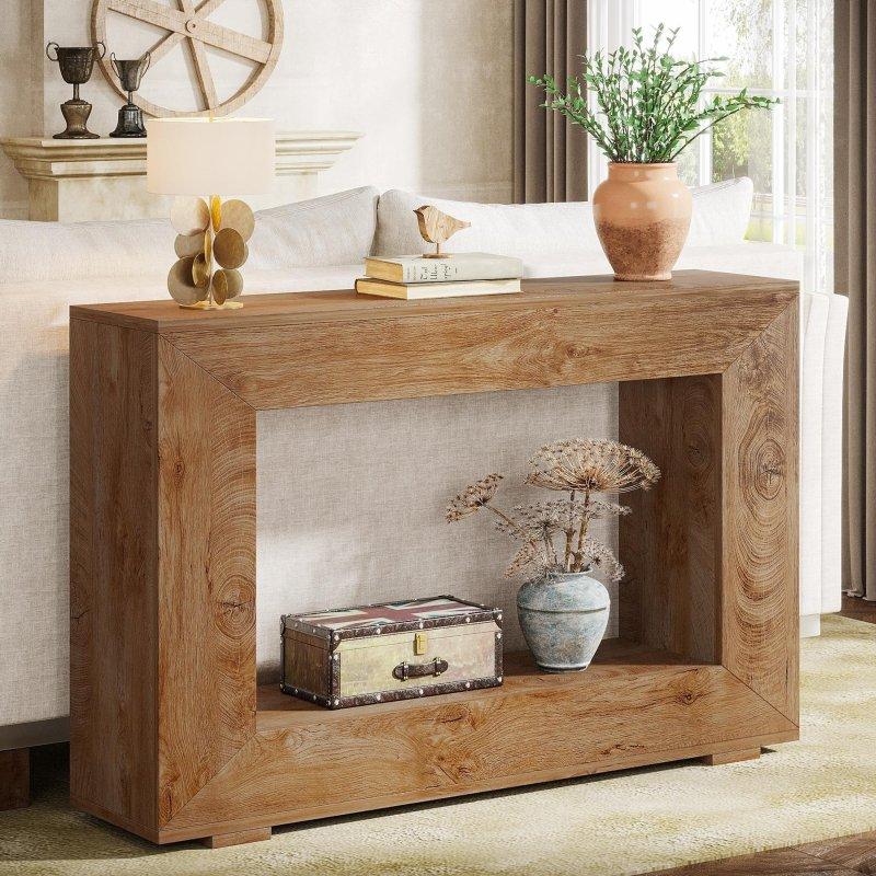 Rustik Kahverengi MDF İki Raflı Dikdörtgen Dresuar - 120x30x84 cm - 332616